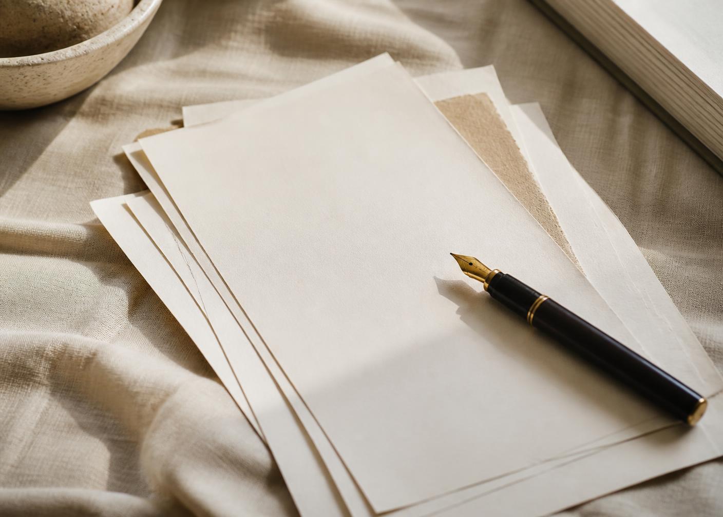 Documents on a linen surface in daylight